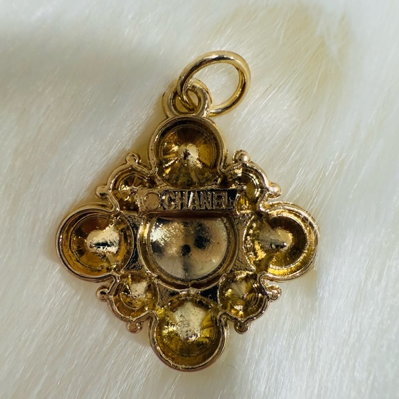 Gold Tone and White Chanel Charm with Sparkling Accents - Picture 4 of 7